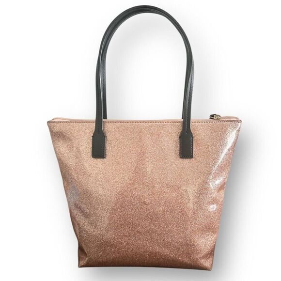 Kate Spade Small Tote Bag Rose Gold Glitter Bow Accent Designer Purse Handbag - Picture 7 of 16